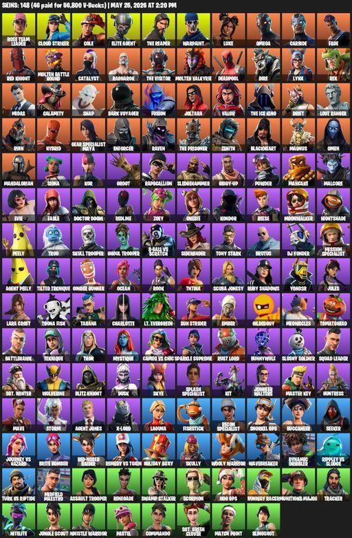 [PC/XBOX] | 148 skins | Take The L | OG STW | The Reaper | Elite Agent | Omega | Lara Croft | Rose Team Leader | Cloud Striker | Cole | Warpaint | Full Access