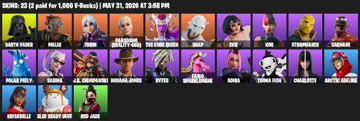 [PC/XBOX] | 23 skins | Darth Vader | Malik | Torin | Paradigm (Reality-659) | The Cube Queen | Snap | Evie | Kor | Stormfarer | Carnage | Polar Peely | Full Access