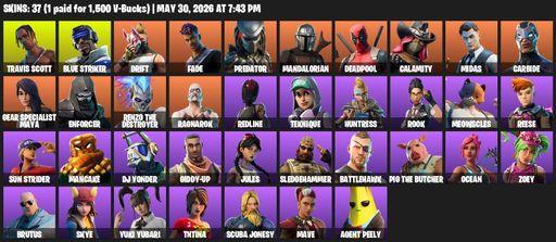 [PC/XBOX] | 37 skins | Travis Scott | Blue Striker | Drift | Fade | Predator | Mandalorian | Deadpool | Calamity | Midas | Carbide | Full Access