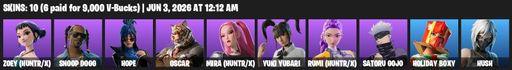 [PC/PSN] | 10 skins | Zoey (HUNTR/X) | Snoop Dogg | Hope | Oscar | Mira (HUNTR/X) | Yuki Yubari | Rumi (HUNTR/X) | Satoru Gojo | Holiday Boxy | Hush | Full Access