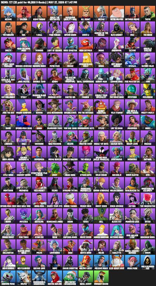 [PC/PSN/XBOX] | 177 skins | Nezumi | Valeria | Kado Thorne | Renzo the Destroyer | Paradigm (Reality-659) | All Might | Mizuki | Peter Griffin | Full Access