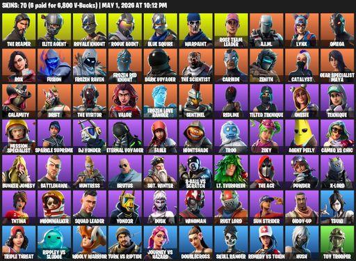 [PC/PSN/XBOX] | 70 skins | 2200 V-bucks | Take The L | Floss | OG STW | Royale Knight | The Reaper | Elite Agent | Blue Squire | Omega | Rogue Agent | Full Access