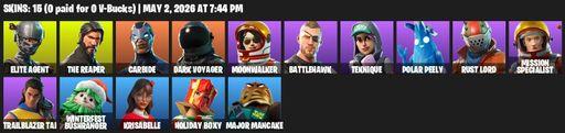 [PC/XBOX] | 15 skins | Take The L | The Reaper | Elite Agent | Carbide | Dark Voyager | Moonwalker | Battlehawk | Teknique | Polar Peely | Rust Lord | Full Access