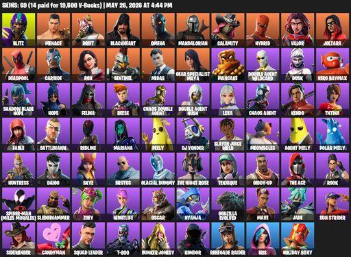 [PC/PSN] | 69 skins | Renegade Raider | Omega | Blitz | Menace | Drift | Blackheart | Mandalorian | Calamity | Hybrid | Valor | Joltara | Deadpool | Full Access