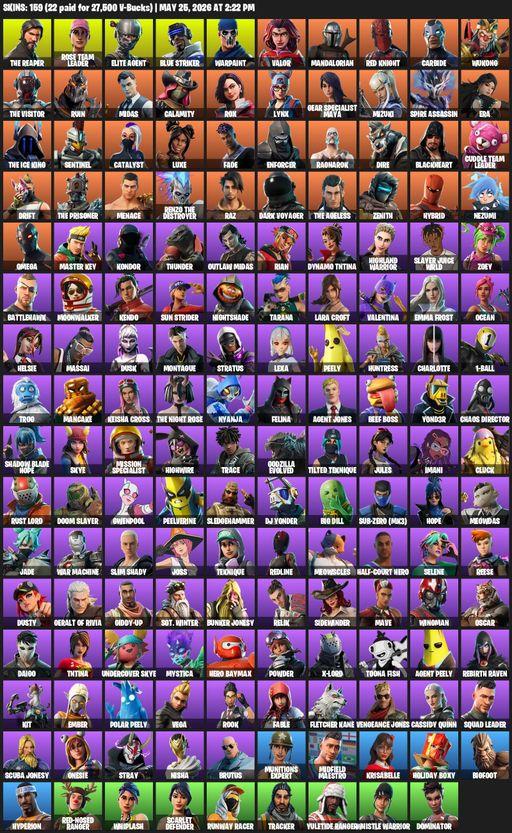 [PC/XBOX] | 159 skins | Take The L | OG STW | The Reaper | Elite Agent | Omega | Lara Croft | Rose Team Leader | Blue Striker | Warpaint | Valor | Full Access