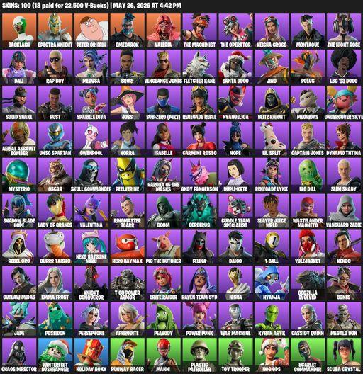 [PC/PSN/XBOX] | 100 skins | Reaper Axe | Backlash | Spectra Knight | Peter Griffin | Omegarok | Valeria | The Machinist | The Operator | Keisha Cross | Full Access