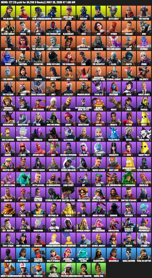 [PC/PSN/XBOX] | 177 skins | 1000 V-bucks | Take The L | OG STW | The Reaper | Elite Agent | Omega | Lara Croft | Prodigy | Blue Striker | Full Access