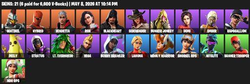 [PC/PSN/XBOX] | 21 skins | Sentinel | Hybrid | Vendetta | Rox | Blackheart | Sidewinder | Bunker Jonesy | Demi | Ember | Rapscallion | Peely | Stratus | Full Access
