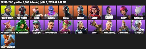 [PC/PSN/XBOX] | 21 skins | 950 V-bucks | Omega | Rogue Agent | The Visitor | Drift | Kymera | Carbide | Valor | Jennifer Walters | Sunny | Guggimon | Full Access