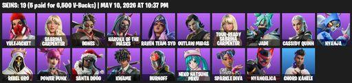 [PC/PSN/XBOX] | 19 skins | Yulejacket | Sabrina Carpenter | Bones | Haruka of the Masks | Raven Team Syd | Outlaw Midas | Tour-Ready Sabrina Carpenter | Full Access