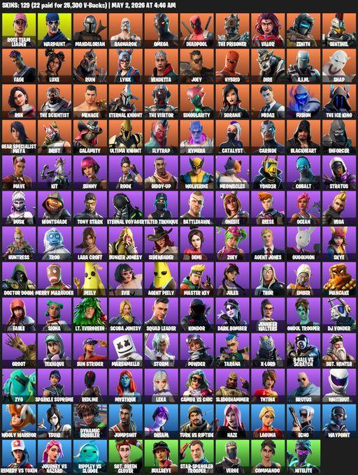 [PC/PSN/XBOX] | 129 skins | OG STW | Omega | Lara Croft | Rose Team Leader | Warpaint | Mandalorian | Ragnarok | Deadpool | The Prisoner | Valor | Full Access