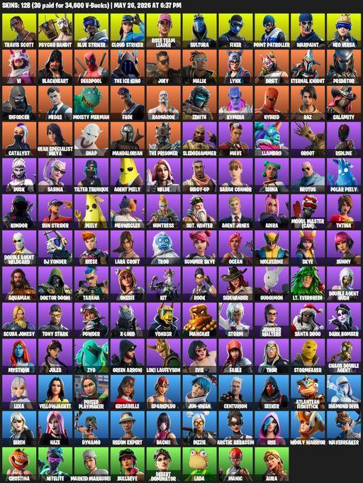 [PC/XBOX] | 128 skins | Leviathan Axe | OG STW | Travis Scott | Lara Croft | Psycho Bandit | Blue Striker | Cloud Striker | Rose Team Leader | Sultura | Full Access