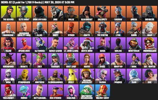 [PC/XBOX] | 57 skins | Take The L | The Reaper | Elite Agent | Omega | Dark Voyager | Dire | Malik | Blackheart | Calamity | Carbide | Enforcer | Full Access