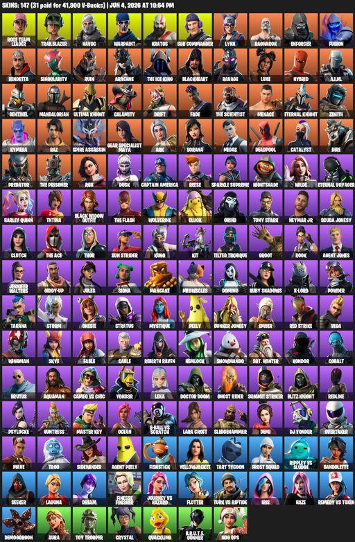 [PC/PSN/XBOX] | 147 skins | 2400 V-bucks | Leviathan Axe | OG STW | Lara Croft | Rose Team Leader | Trailblazer | Havoc | Warpaint | Kratos | Full Access