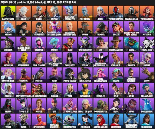 [PC/PSN/XBOX] | 80 skins | 600 V-bucks | Darth Vader | Snap | Ronin | Mizuki | Renzo the Destroyer | The Origin | Torin | The Foundation | Mandalorian | Full Access