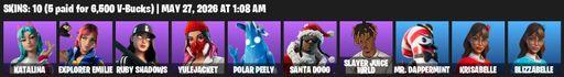 [PC/XBOX] | 10 skins | Katalina | Explorer Emilie | Ruby Shadows | Yulejacket | Polar Peely | Santa Dogg | Slayer Juice WRLD | Mr. Dappermint | Full Access