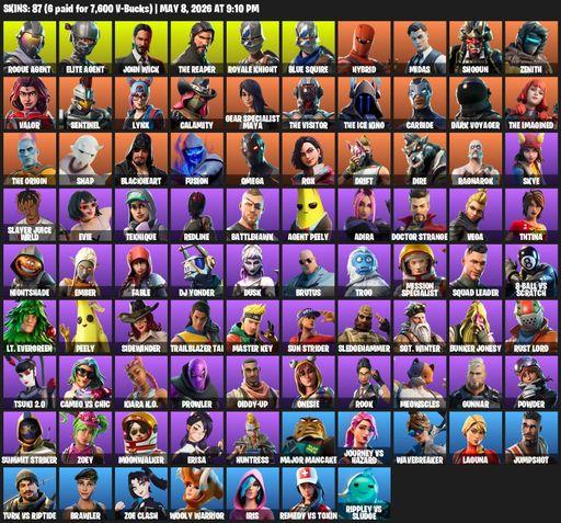 [PC/XBOX] | 87 skins | Take The L | Royale Knight | The Reaper | Elite Agent | Blue Squire | Omega | Mako | Rogue Agent | John Wick | Hybrid | Midas | Full Access