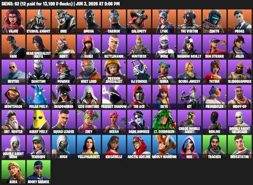 [PC/PSN/XBOX] | 62 skins | 800 V-bucks | Take The L | Omega | Reaper Axe | Valor | Eternal Knight | Dire | Carbide | Calamity | Lynx | The Visitor | Full Access