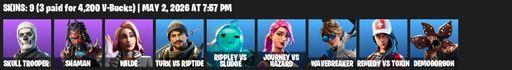 [PC/PSN/XBOX] | 9 skins | 550 V-bucks | Reaper Axe | Skull Trooper  | Shaman | Wilde | Turk vs Riptide | Rippley vs Sludge | Journey vs Hazard | Full Access