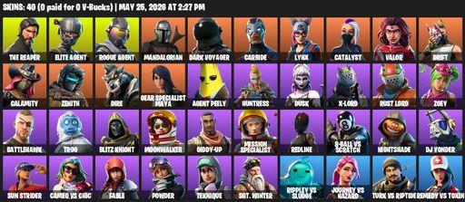 [PC/PSN] | 40 skins | 600 V-bucks | Take The L | The Reaper | Elite Agent | Mako | Rogue Agent | Mandalorian | Dark Voyager | Carbide | Lynx | Full Access