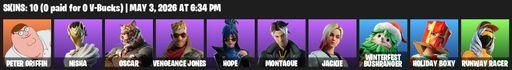 [PC/PSN] | 10 skins | Peter Griffin | Nisha | Oscar | Vengeance Jones | Hope | Montague | Jackie | Winterfest Bushranger | Holiday Boxy | Runway Racer | Full Access