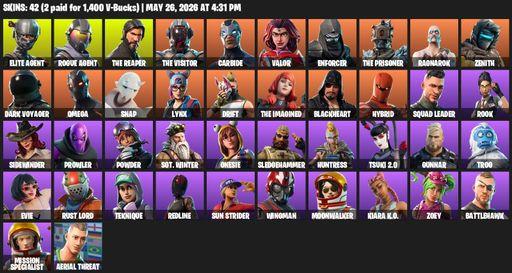 [PC/PSN] | 42 skins | Take The L | The Reaper | Elite Agent | Omega | Rogue Agent | The Visitor | Carbide | Valor | Enforcer | The Prisoner | Ragnarok | Full Access