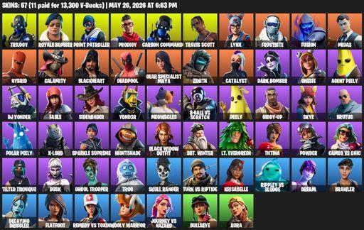 [PC/XBOX] | 57 skins | Merry Mint Axe | Travis Scott | Trilogy | Royale Bomber | Point Patroller | Prodigy | Carbon Commando | Lynx | Frostbite | Full Access