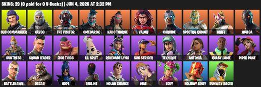 [PC/PSN/XBOX] | 29 skins | 500 V-bucks | Omega | Mako | Sub Commander | Havoc | The Visitor | Omegarok | Kado Thorne | Valor | Carbide | Full Access