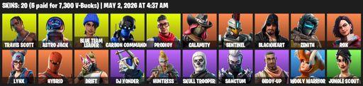[PC] | 20 skins | Travis Scott | Astro Jack | Blue Team Leader | Carbon Commando | Prodigy | Calamity | Sentinel | Blackheart | Zenith | Rox | Lynx | Full Access