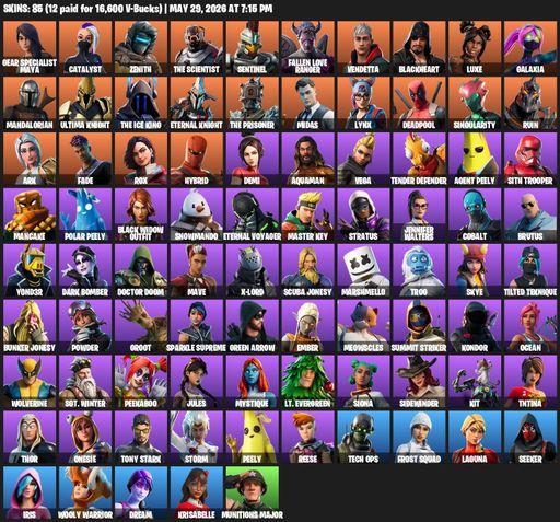 [PC/PSN/XBOX] | 85 skins | Leviathan Axe | Reaper Axe | Gear Specialist Maya | Catalyst | Zenith | The Scientist | Sentinel | Fallen Love Ranger | Full Access