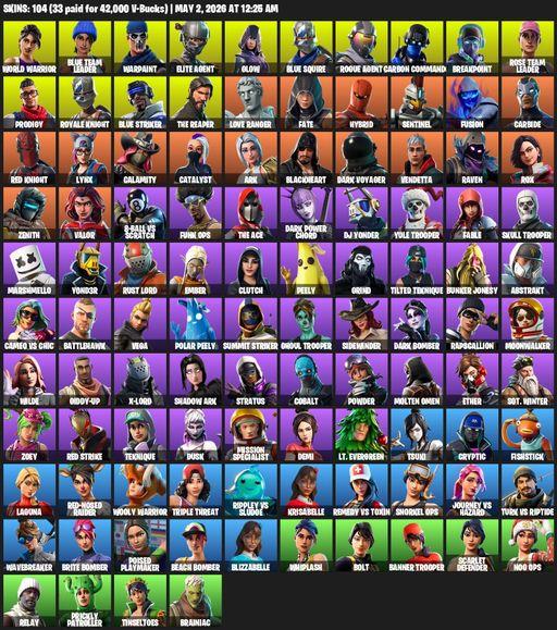 [PC/XBOX] | 104 skins | Take The L | OG STW | Royale Knight | The Reaper | Elite Agent | Blue Squire | World Warrior | Blue Team Leader | Warpaint | Full Access