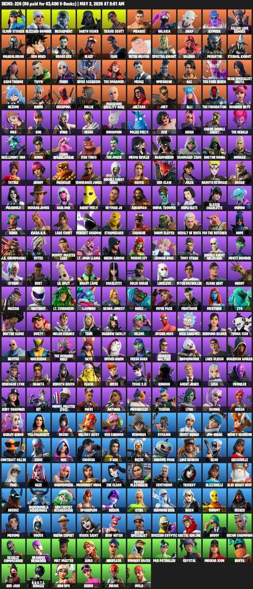 [PC/PSN/XBOX] | 226 skins | 900 V-bucks | Leviathan Axe | Travis Scott | Lara Croft | Cloud Striker | Blizzard Bomber | Breakpoint | Darth Vader | Full Access