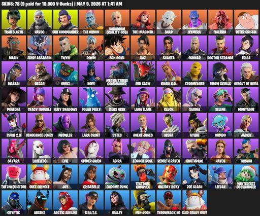 [PC/PSN/XBOX] | 78 skins | 1650 V-bucks | Lara Croft | Trailblazer | Havoc | Sub Commander | The Origin | Paradigm (Reality-659) | The Imagined | Snap | Full Access