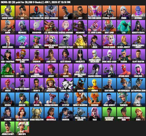 [PC/PSN] | 82 skins | Take The L | Lara Croft | Rogue Agent | Raz | The Foundation | Spire Assassin | Fade | Joey | The Cube Queen | Eternal Knight | Full Access