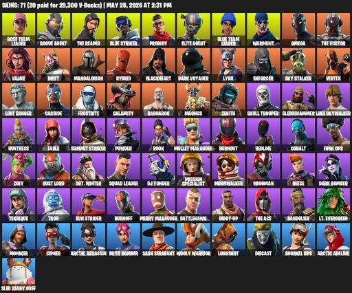 [PC/PSN/XBOX] | 71 skins | Take The L | OG STW | The Reaper | Elite Agent | Omega | Reaper Axe | Rose Team Leader | Rogue Agent | Blue Striker | Full Access