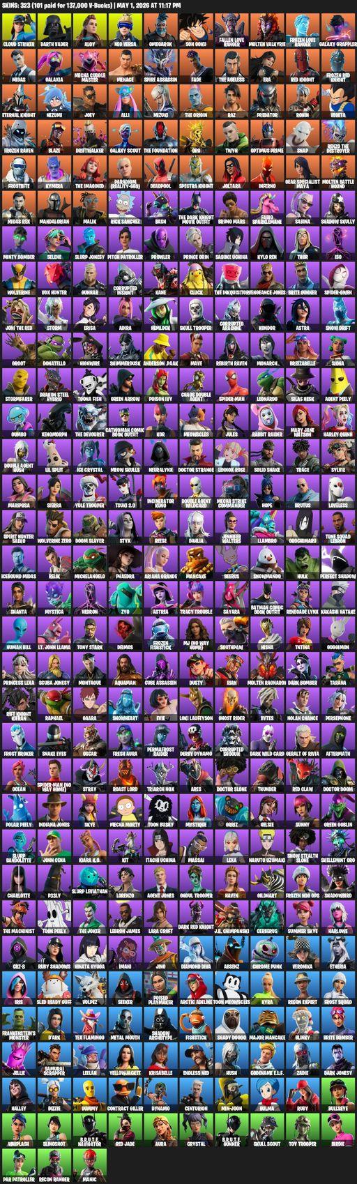 [PC/XBOX] | 323 skins | Leviathan Axe | Lara Croft | Cloud Striker | Darth Vader | Aloy | Neo Versa | Omegarok | Son Goku | Fallen Love Ranger | Full Access