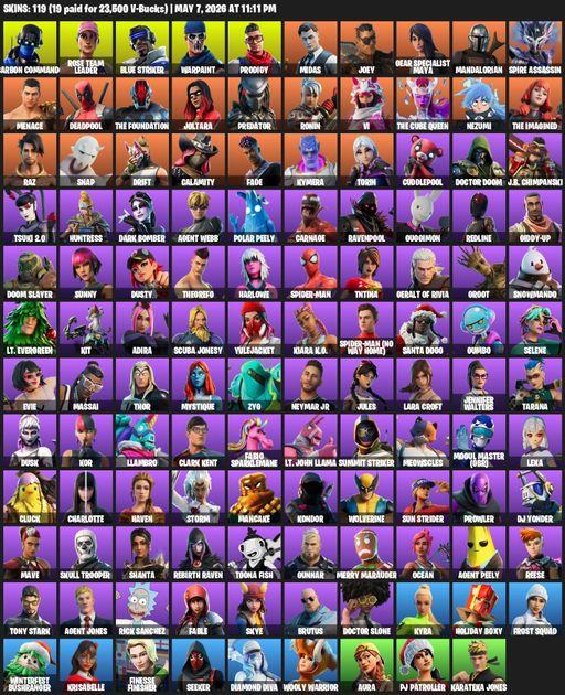 [PC] | 119 skins | OG STW | Lara Croft | Carbon Commando | Rose Team Leader | Blue Striker | Warpaint | Prodigy | Midas | Joey | Gear Specialist Maya | Full Access