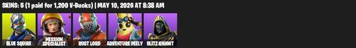 [PC/PSN/XBOX] | 5 skins | Take The L | Blue Squire | Mission Specialist | Rust Lord | Adventure Peely | Blitz Knight | EVA | Sawtooth | Pulse Axe | Full Access