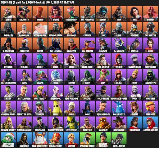 [PC/PSN] | 88 skins | 850 V-bucks | Omega | Drift | Calamity | Hybrid | Valor | Singularity | The Prisoner | Zenith | Ruin | Rox | Valeria | Enforcer | Full Access