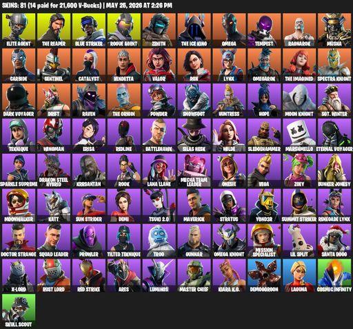 [PC/XBOX] | 81 skins | Take The L | The Reaper | Elite Agent | Omega | Blue Striker | Rogue Agent | Zenith | The Ice King | Tempest | Ragnarok | Musha | Full Access