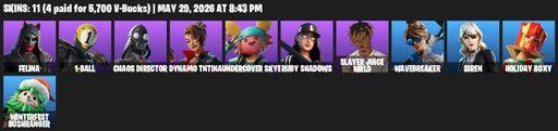 [PC/PSN/XBOX] | 11 skins | Felina | 1-Ball | Chaos Director | Dynamo TNTina | Undercover Skye | Ruby Shadows | Slayer Juice WRLD | Wavebreaker | Siren | Full Access