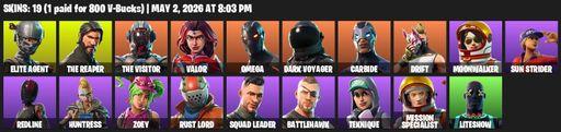 [PC/XBOX] | 19 skins | Take The L | The Reaper | Elite Agent | Omega | Mako | The Visitor | Valor | Dark Voyager | Carbide | Drift | Moonwalker | Full Access