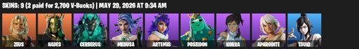 [PC/PSN/XBOX] | 9 skins | Zeus | Hades | Cerberus | Medusa | Artemis | Poseidon | Korra | Aphrodite | Tsuki | Hadean Key | Waterbender's Battle Fans | Full Access