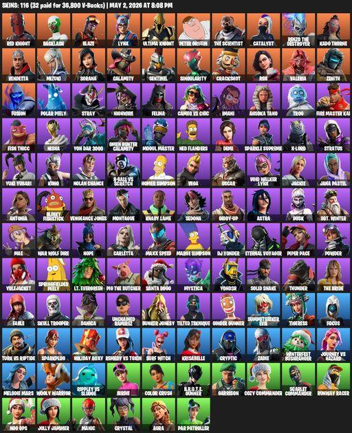 [PC] | 116 skins | Red Knight | Backlash | Blaze | Lynx | Ultima Knight | Peter Griffin | The Scientist | Catalyst | Renzo the Destroyer | Kado Thorne | Full Access