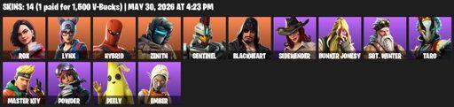 [PC/PSN/XBOX] | 14 skins | Rox | Lynx | Hybrid | Zenith | Sentinel | Blackheart | Sidewinder | Bunker Jonesy | Sgt. Winter | Taro | Master Key | Full Access
