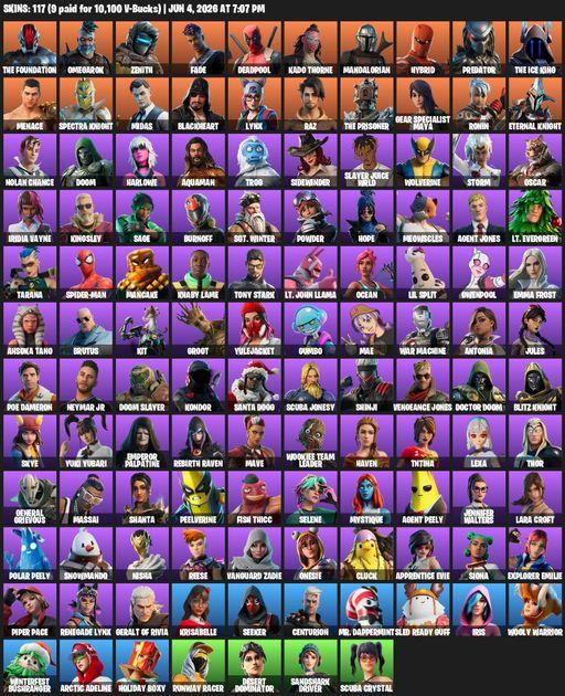 [PC/XBOX] | 117 skins | Lara Croft | The Foundation | Omegarok | Zenith | Fade | Deadpool | Kado Thorne | Mandalorian | Hybrid | Predator | Full Access
