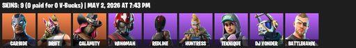 [PC/PSN/XBOX] | 9 skins | Carbide | Drift | Calamity | Wingman | Redline | Huntress | Teknique | DJ Yonder | Battlehawk | Reckoning | Rift Edge | Full Access