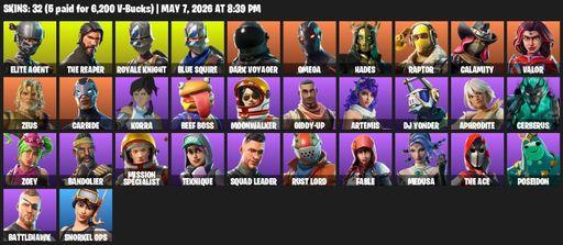 [PC/PSN/XBOX] | 32 skins | Take The L | Royale Knight | The Reaper | Elite Agent | Blue Squire | Omega | Dark Voyager | Hades | Raptor | Calamity | Full Access