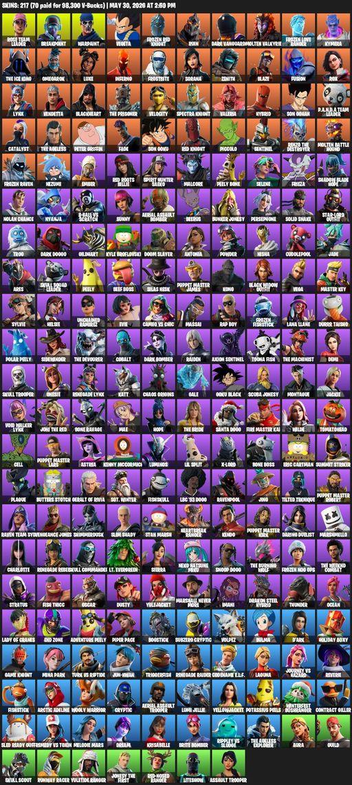 [PC] | 217 skins | Raider's Revenge | OG STW | Renegade Raider | Aerial Assault Trooper | Rose Team Leader | Breakpoint | Warpaint | Vegeta | Full Access