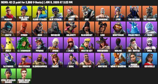 [PC/XBOX] | 42 skins | 550 V-bucks | Reaper Axe | Prodigy | Blue Team Leader | Cloud Striker | Blue Striker | Drift | Dire | Ragnarok | Lynx | Full Access
